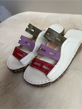 Multicolor Strappy Slide Sandals White Red Purple Brown Boho Summer Size 6.5